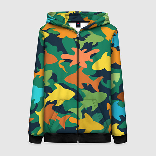 Женская толстовка на молнии Камуфляж силуэты рыбок / 3D-Черный – фото 1