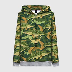 Женская толстовка на молнии Камуфляж рыболова - рыба щука