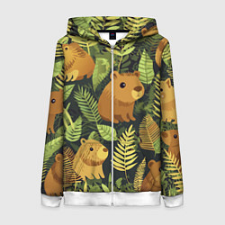 Толстовка на молнии женская Капибары - лесной маскировочный камуфляж, цвет: 3D-белый