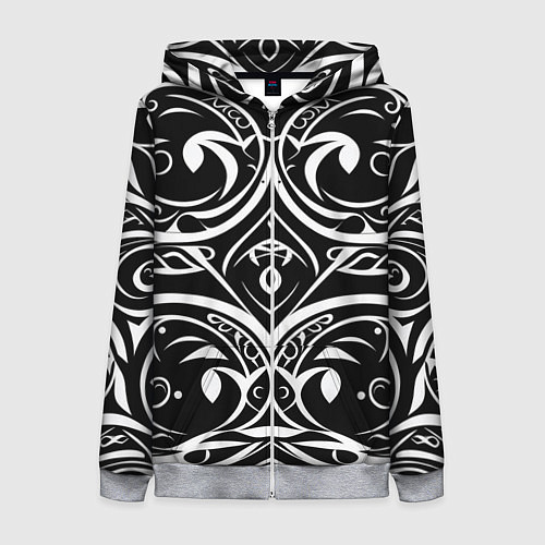 Женская толстовка на молнии Белое на чёрном / 3D-Меланж – фото 1