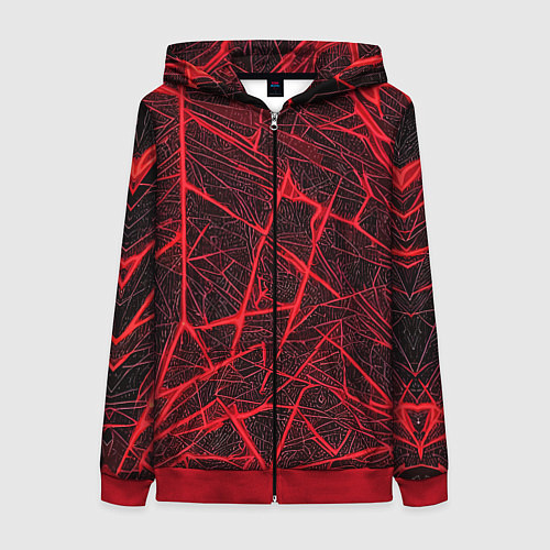 Женская толстовка на молнии Красная паутина на чёрном фоне / 3D-Красный – фото 1