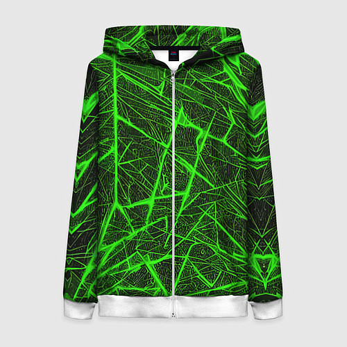 Женская толстовка на молнии Зелёная паутина на чёрном фоне / 3D-Белый – фото 1