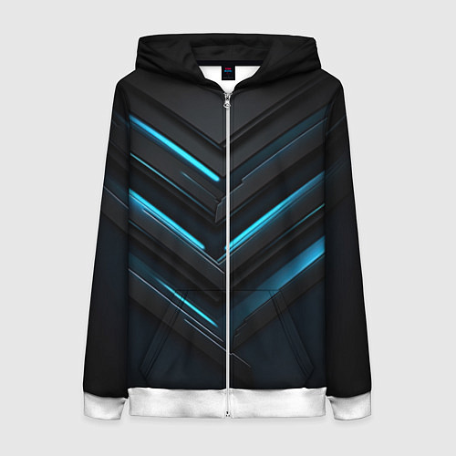 Женская толстовка на молнии Черная абстракция и неоновые синие полосы / 3D-Белый – фото 1
