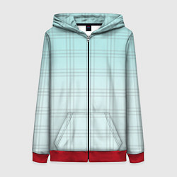 Толстовка на молнии женская Нежно-голубая шотландская клетка, цвет: 3D-красный