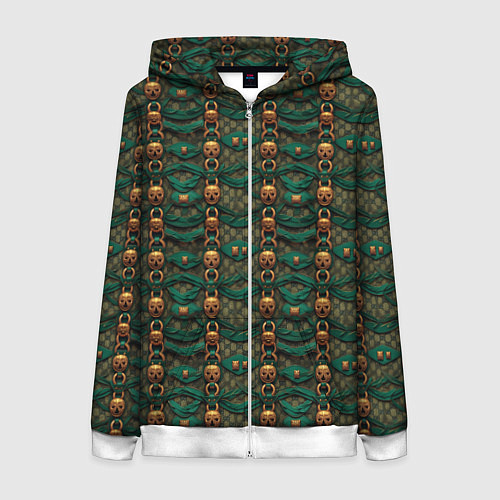 Женская толстовка на молнии Зеленая ткань с золотыми заклепками / 3D-Белый – фото 1