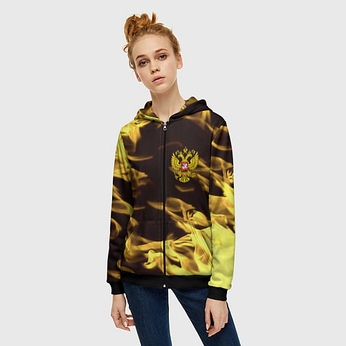 Женская толстовка на молнии Имперская Россия желтый огонь / 3D-Черный – фото 3
