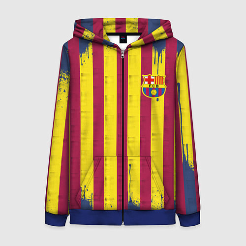 Женская толстовка на молнии Полосатые цвета футбольного клуба Барселона / 3D-Синий – фото 1