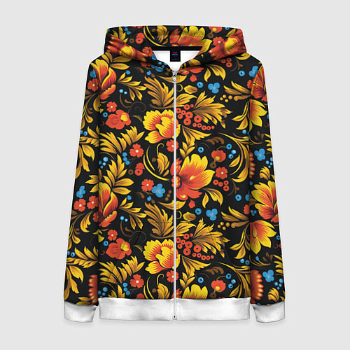 Женская толстовка на молнии Русская национальная роспись хохлома / 3D-Белый – фото 1