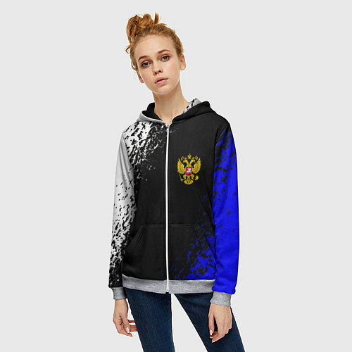 Женская толстовка на молнии Герб РФ краски текстура / 3D-Меланж – фото 3