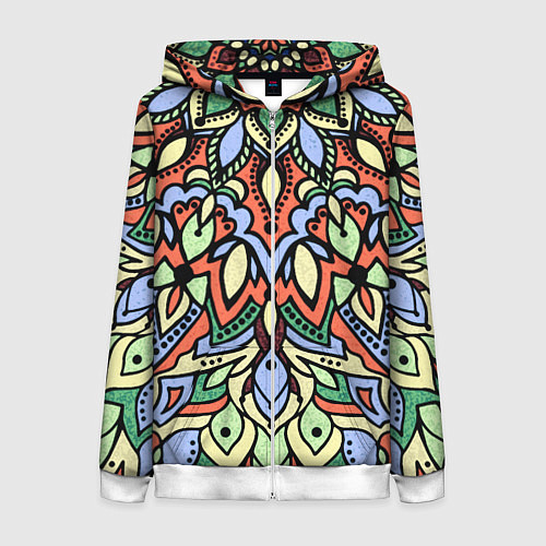 Женская толстовка на молнии Мандала зелёно-оранжевый / 3D-Белый – фото 1