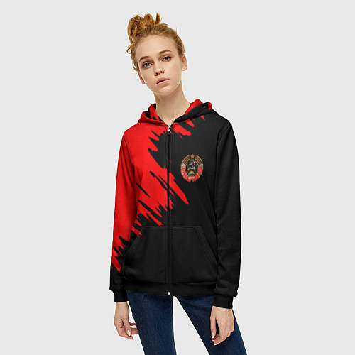 Женская толстовка на молнии БССР текстура краски / 3D-Черный – фото 3