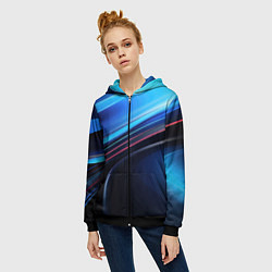 Толстовка на молнии женская Синяя и черная абстракция геометрическая, цвет: 3D-черный — фото 2