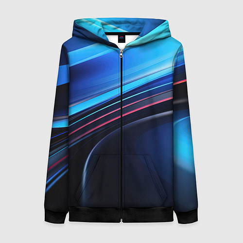 Женская толстовка на молнии Синяя и черная абстракция геометрическая / 3D-Черный – фото 1