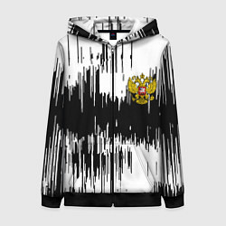 Толстовка на молнии женская Россия герб штриховка, цвет: 3D-черный