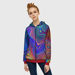 Толстовка на молнии женская Яркая абстракция волнистых линий, цвет: 3D-красный — фото 2