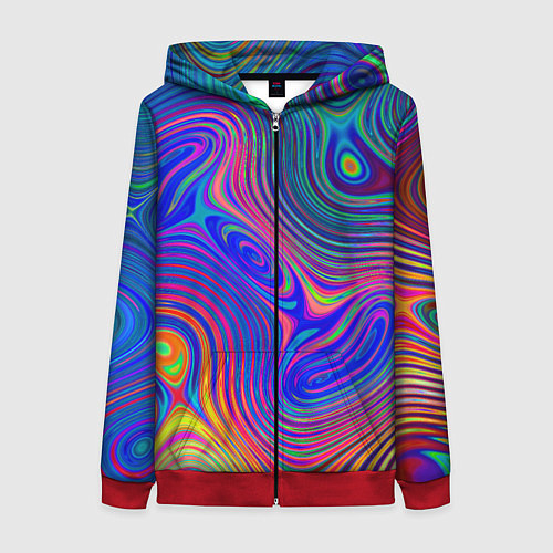Женская толстовка на молнии Яркая абстракция волнистых линий / 3D-Красный – фото 1