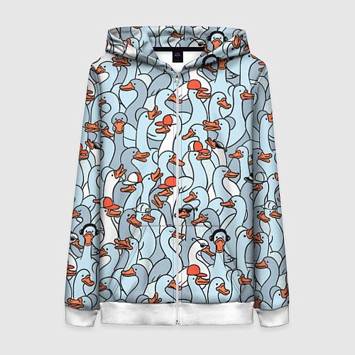 Женская толстовка на молнии Стадо гусей серо-голубых / 3D-Белый – фото 1