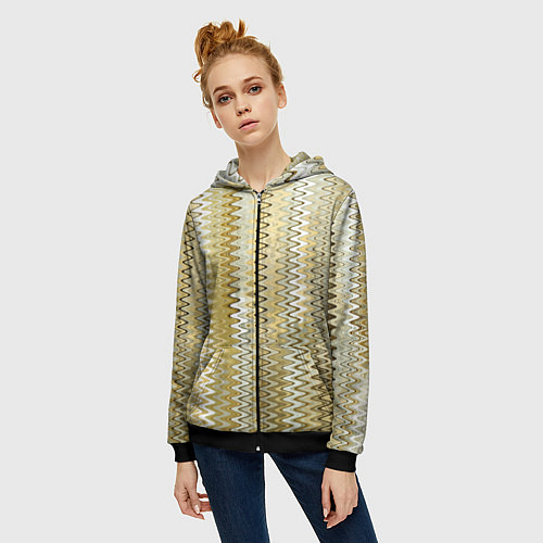 Женская толстовка на молнии Золотистый волнистый / 3D-Черный – фото 3