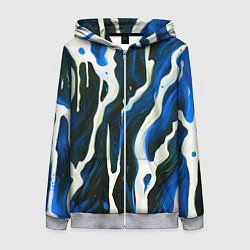Толстовка на молнии женская Текучая краска белая и синяя, цвет: 3D-меланж