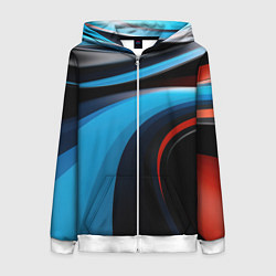 Толстовка на молнии женская Черные и синии волны спортивный стиль, цвет: 3D-белый