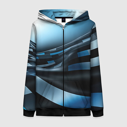 Женская толстовка на молнии Черно-синий абстрактный спортивный стиль / 3D-Черный – фото 1