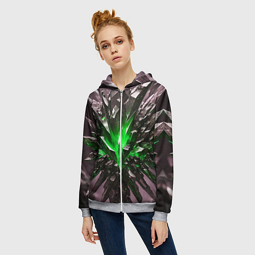 Женская толстовка на молнии Драгоценный камень зелёный / 3D-Меланж – фото 3
