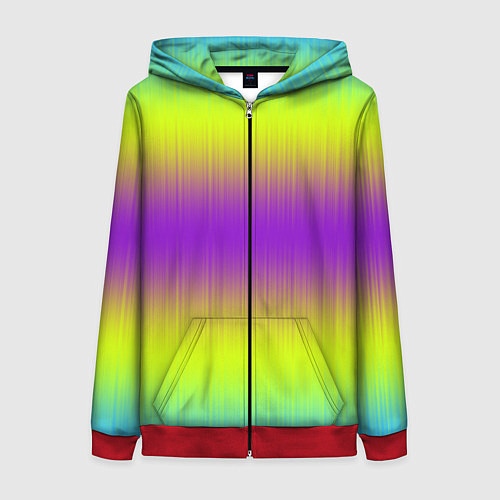 Женская толстовка на молнии Неоновые салатовые и фиолетовые полосы / 3D-Красный – фото 1