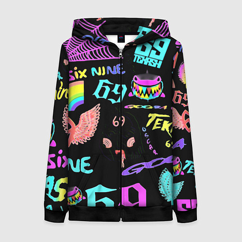 Женская толстовка на молнии 6ix9ine logo rap bend / 3D-Черный – фото 1