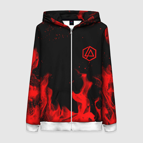 Женская толстовка на молнии Linkin Park красный огонь лого / 3D-Белый – фото 1
