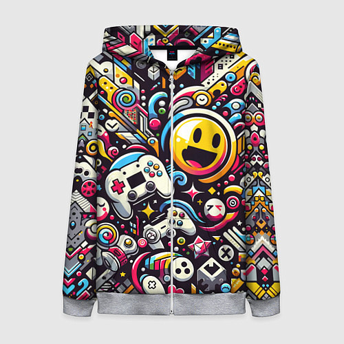 Женская толстовка на молнии Паттерн с играми / 3D-Меланж – фото 1