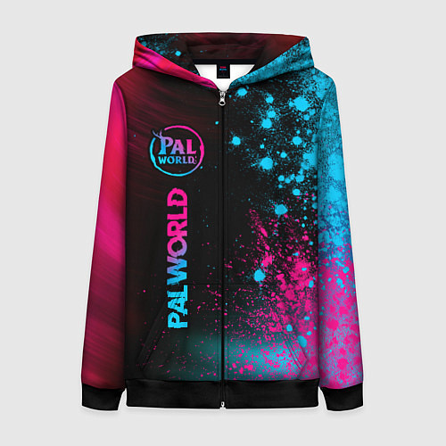 Женская толстовка на молнии Palworld - neon gradient по-вертикали / 3D-Черный – фото 1