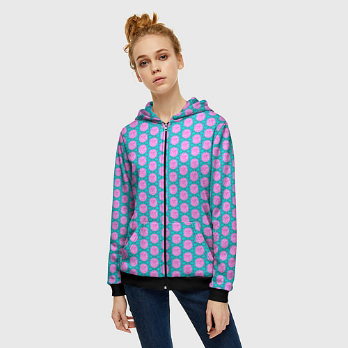 Женская толстовка на молнии Паттерн розы с ленточкой / 3D-Черный – фото 3