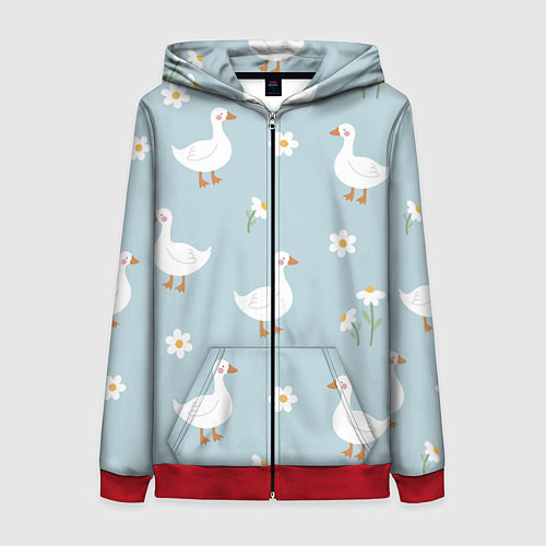 Женская толстовка на молнии Гусиный узор / 3D-Красный – фото 1