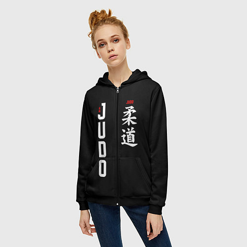 Женская толстовка на молнии Борьба дзюдо с иероглифом / 3D-Черный – фото 3