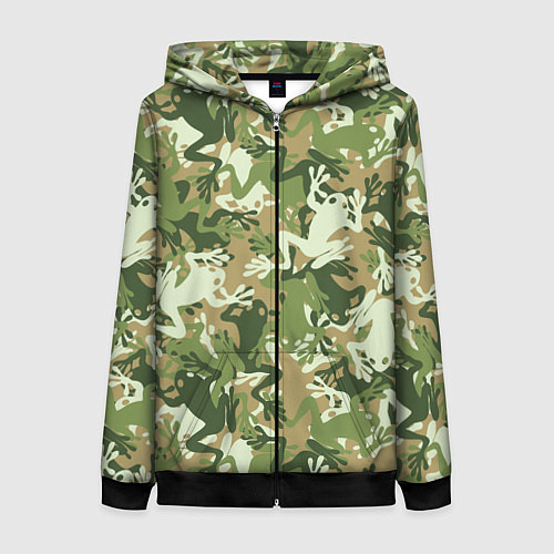 Женская толстовка на молнии Лягушата камуфляж / 3D-Черный – фото 1