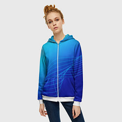 Толстовка на молнии женская Синий градиент полосы, цвет: 3D-белый — фото 2