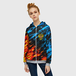 Толстовка на молнии женская Герб России огненный стиль, цвет: 3D-меланж — фото 2