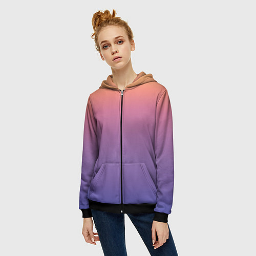 Женская толстовка на молнии Градиент закатное небо желтый фиолетовый / 3D-Черный – фото 3