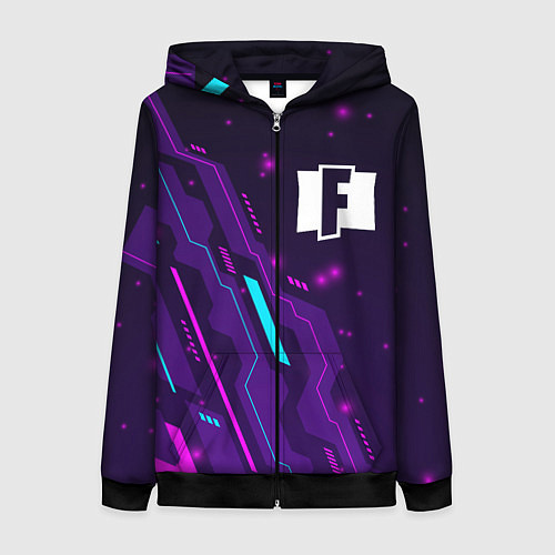 Женская толстовка на молнии Fortnite neon gaming / 3D-Черный – фото 1