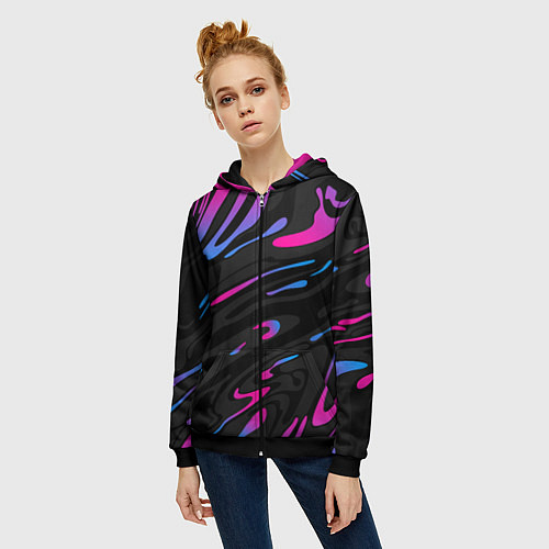 Женская толстовка на молнии Неоновые разводы - фиолетовый / 3D-Черный – фото 3