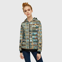 Толстовка на молнии женская Панельный дом, цвет: 3D-черный — фото 2
