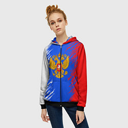 Толстовка на молнии женская Триколор штрихи с гербор, цвет: 3D-черный — фото 2