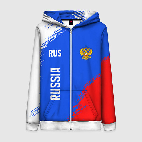 Женская толстовка на молнии Триколор и герб России / 3D-Белый – фото 1