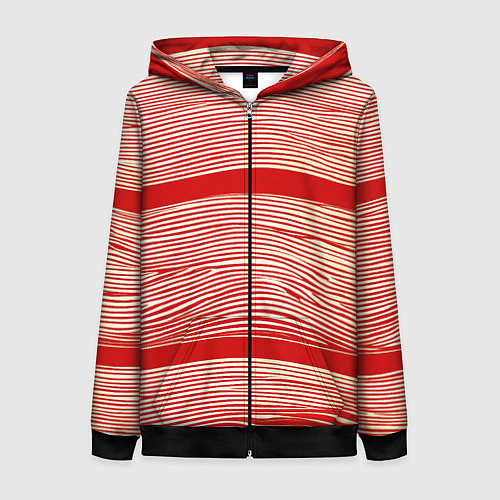 Женская толстовка на молнии В красную полосочку / 3D-Черный – фото 1