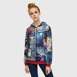 Толстовка на молнии женская Звездный небосвод - пэчворк, цвет: 3D-красный — фото 2
