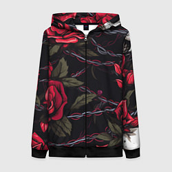 Женская толстовка на молнии Череп и красные розы