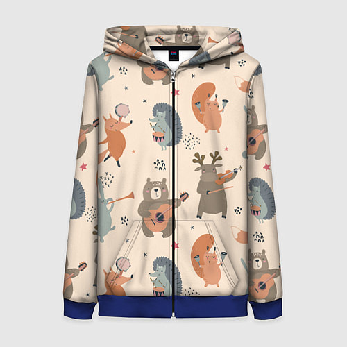 Женская толстовка на молнии Животные с инструментами / 3D-Синий – фото 1