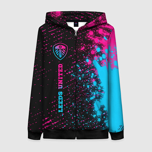 Женская толстовка на молнии Leeds United - neon gradient по-вертикали / 3D-Черный – фото 1