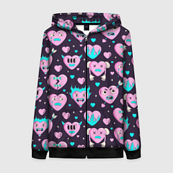 Женская толстовка на молнии Паттерн с арт сердцами