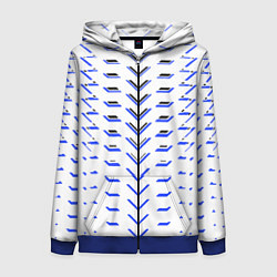 Толстовка на молнии женская Чёрные и синие полосы на белом фоне, цвет: 3D-синий